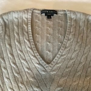 Ralph Lauren Cashmere Cable Knit V-Neck Sweater